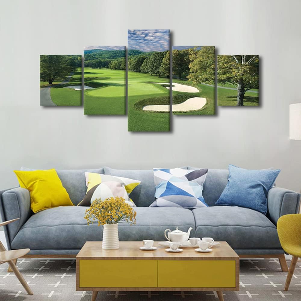 American Golf Course Canvas Print USA Greenbrier Old White Golf Course Wall Art Home Decor Scenery Pictures for Living Room Bedroom Office 5 Panel Poster Painting Framed Ready to Hang - 50"W x 24"H