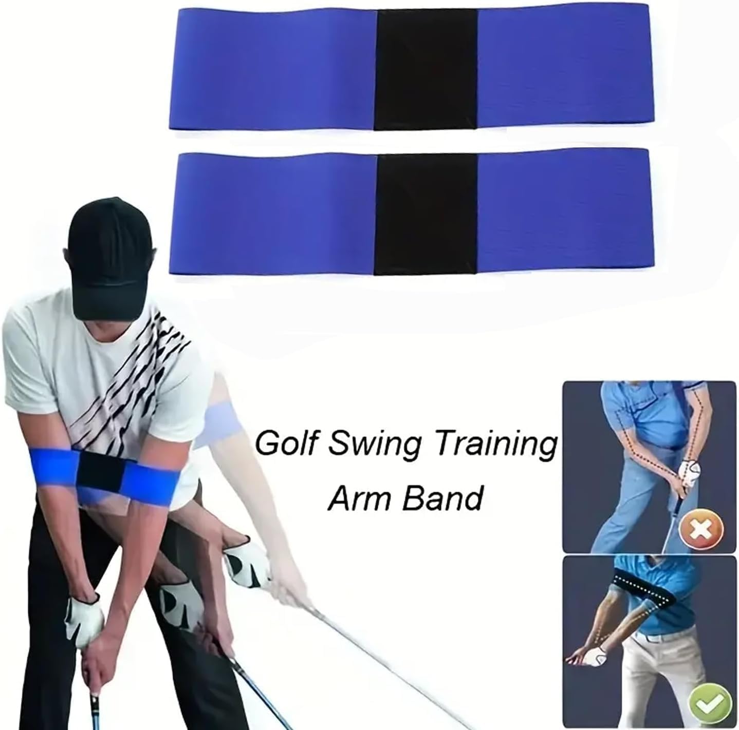 3 Pack Golf Grip Trainer & Golf Swing Trainer, Blue Brick Golf Training Aid, Grip Trainer Golf and Swing Arm Band for Training Correct Hand Position and Arm Posture