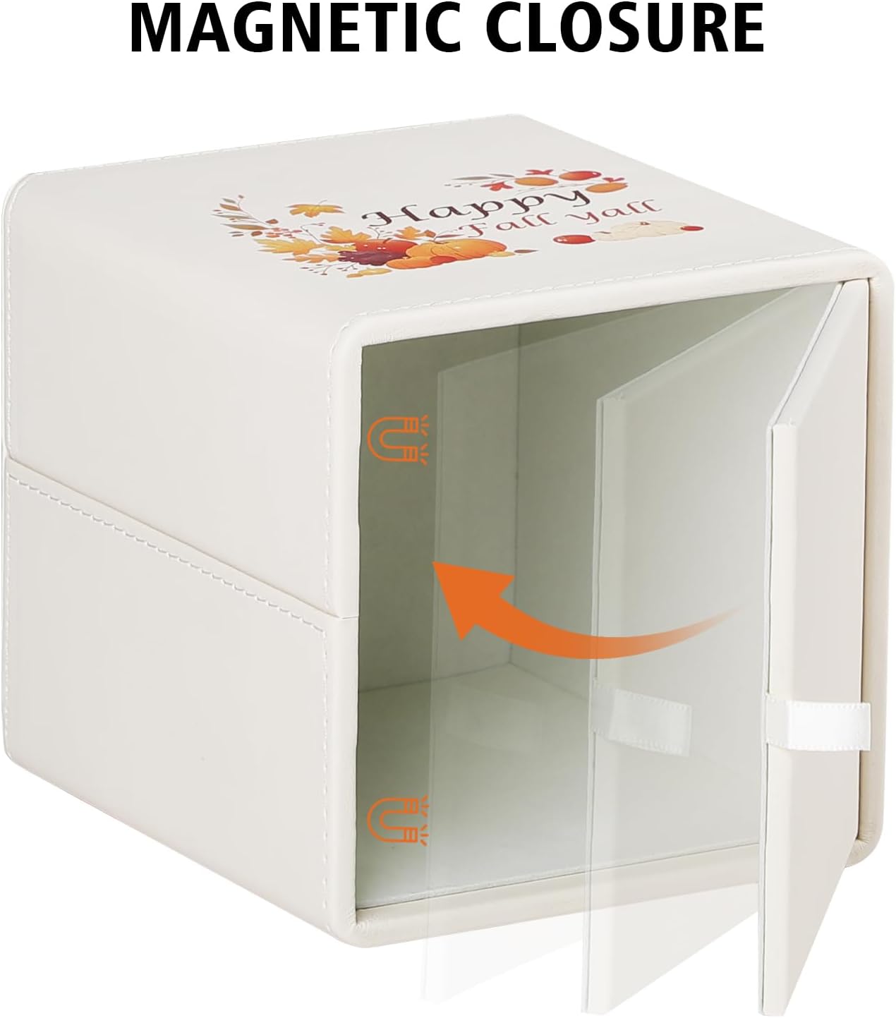 Fall Decor Tissue Box Cover, PU Leather Tissue Box Holder with Magnetic Closure for Home, Square Tissue Holder for Harvest Autumn Season Halloween Thanksgiving