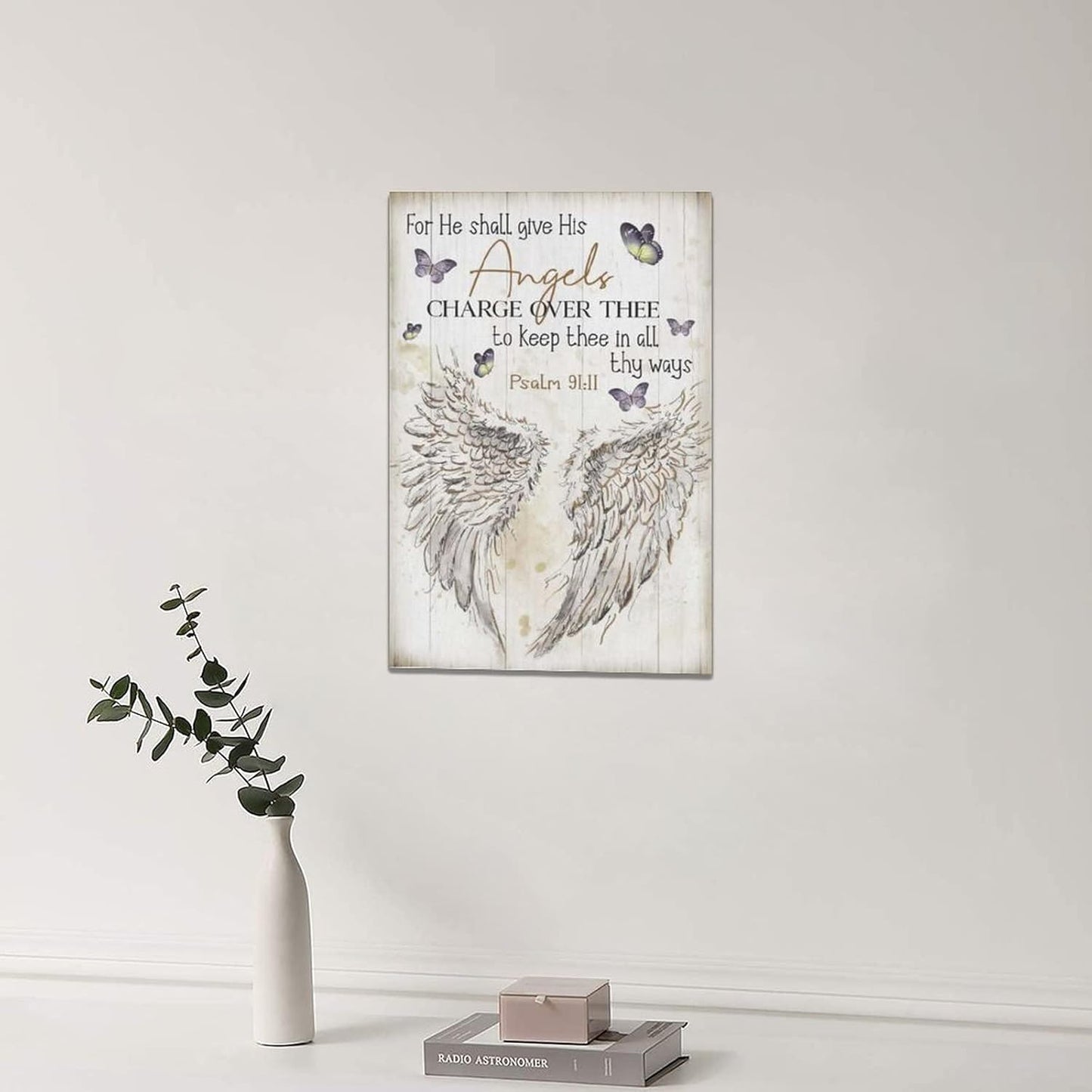 Scripture Psalm 91 Wall Art Christian Angel Wings Pictures Wall Decor Bible Verse Canvas Painting Print Artwork Abstract Modern Home Decorations Framed Ready to Hang for Office Living Room 16"x24"