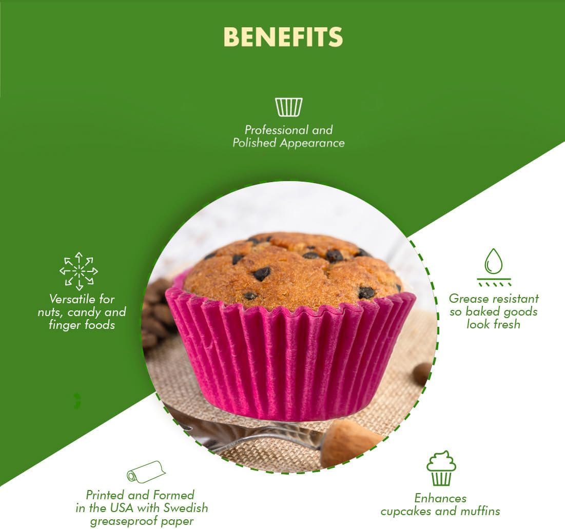 Regency Wraps Greaseproof Professional Grade Baking Cups, Pack of 40, Standard Liners, Hot Pink Solid, for Cupcakes, Muffins, Candy, Non Stick