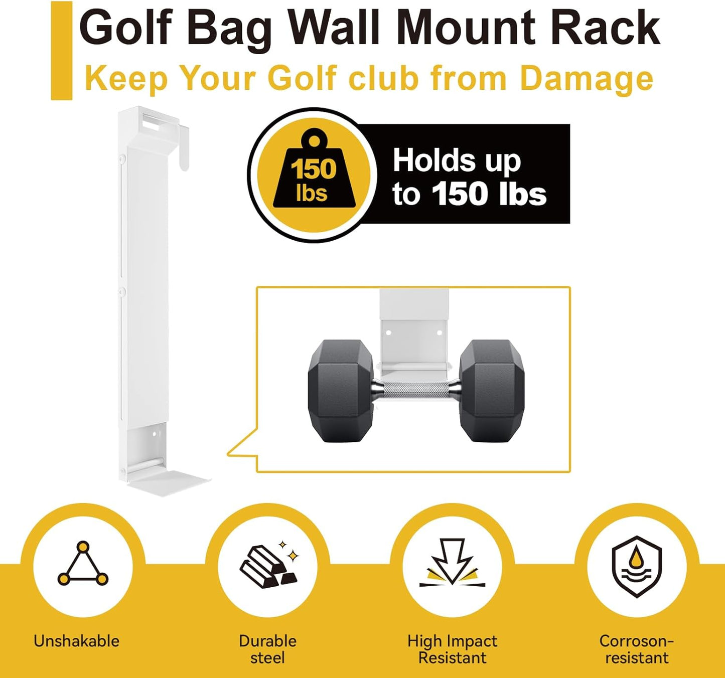 Wall Mount Golf Bag Storage Rack - Wall Mount Rack for Garage, Club Dock for Golfing Bag | Space Saving | Easy Install & Use