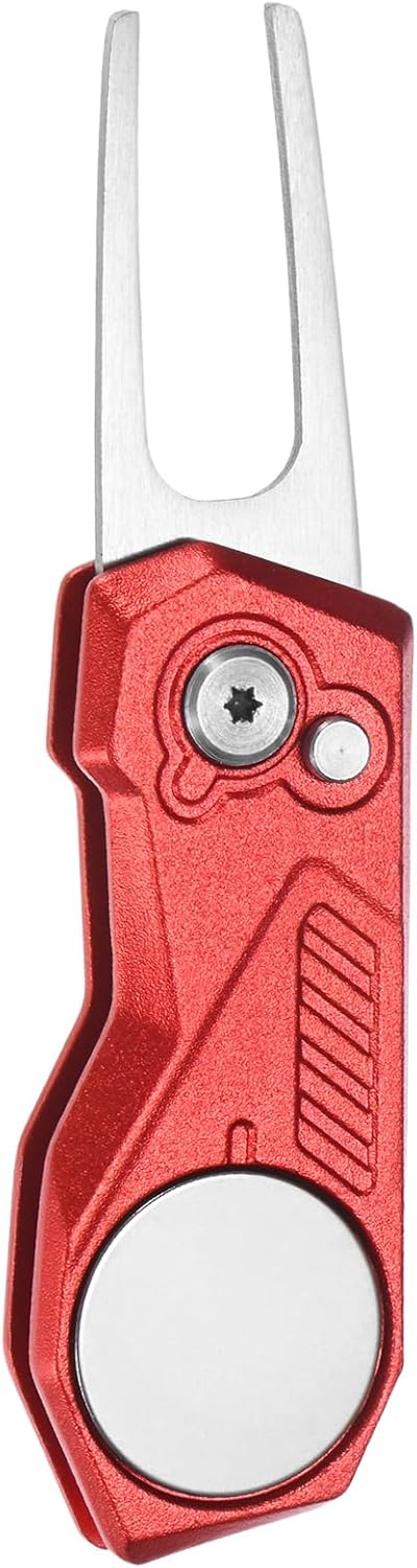 Golf Divot Repair Tool- Switch Foldable Divot Tool with Magnetic Ball Marker & Open Button Use for Golf Accessories