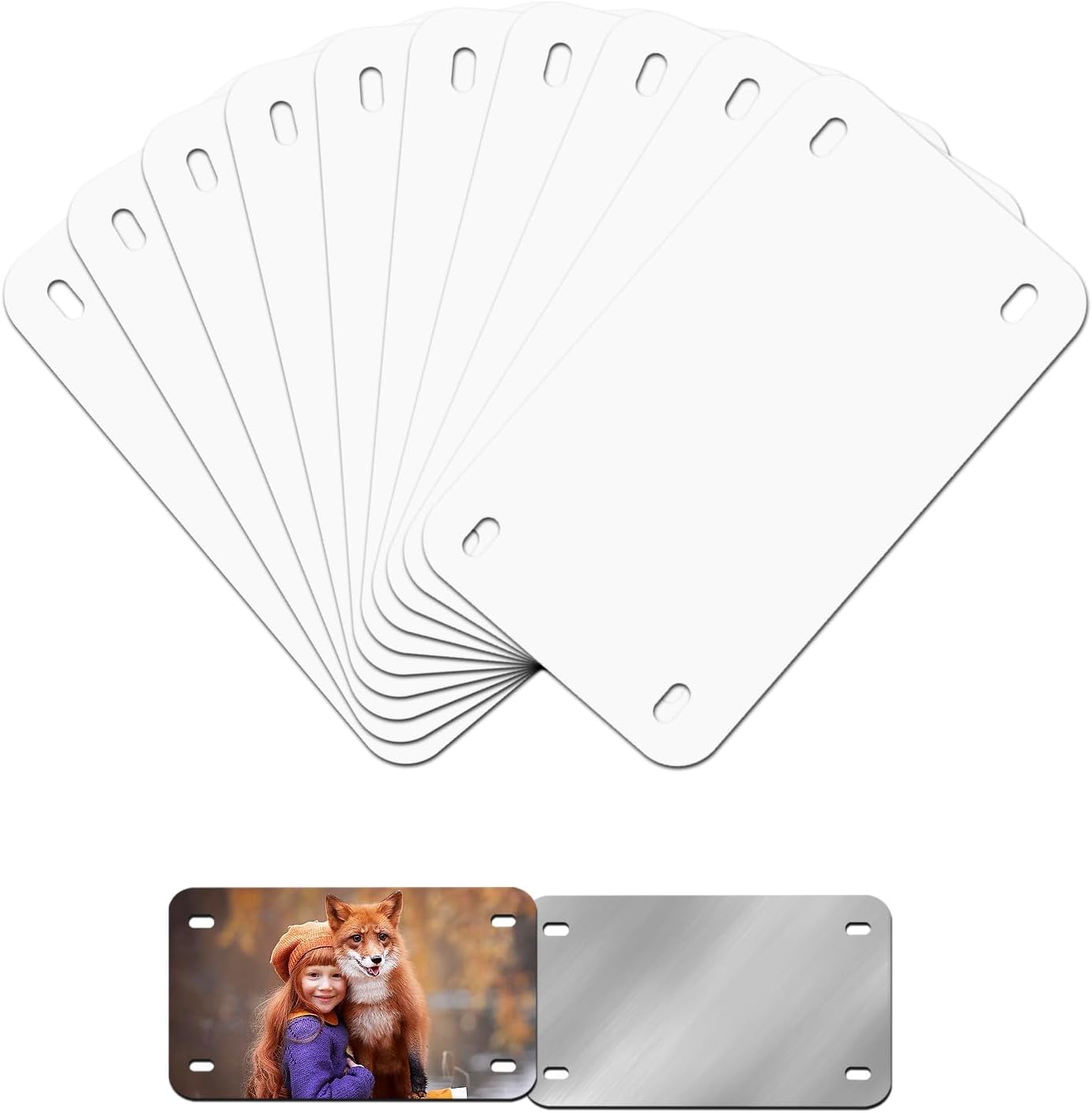 7"x4"10 Pcs Sublimation License Plate Blanks, Metal Aluminum Mini Heat Thermal Transfer Sheet DIY Picture, Custom License Plate Tag for Kids Toy Car, Bike and Mopeds, Golf Cart Accessories (White)