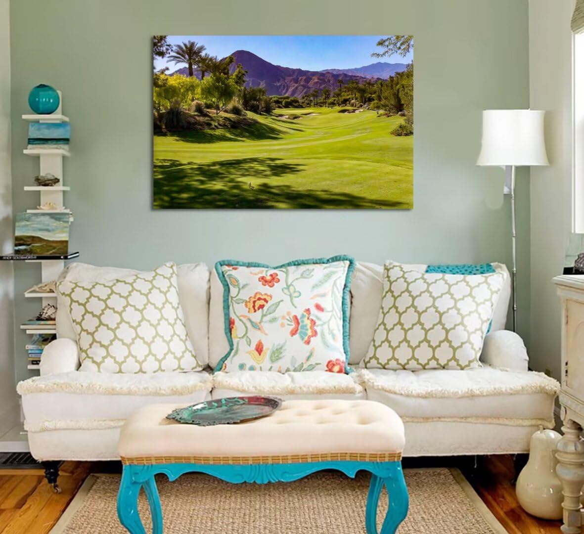 Beautiful Fairway At Indian Wells Golf Course Wall Art for Living Room Bedroom Bathroom Home Decorations Golf Course Canvas Prints Picture Poster Modern Artwork Framed Ready to Hang(28''H x 44''W)