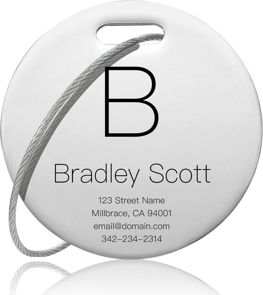 Customized Stainless Steel Luggage Tags: Personalize Your Suitcases, Backpacks, and Bags with Your Text (Silver)