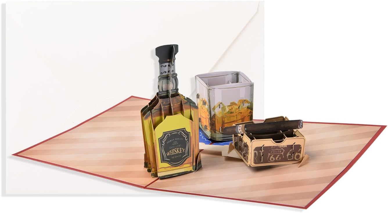 3D pop-up beer themed greeting card, exquisite pop-up pattern, laser paper carved details, suitable for men, husbands, fathers or colleagues who like good beer - with envelope and blank label