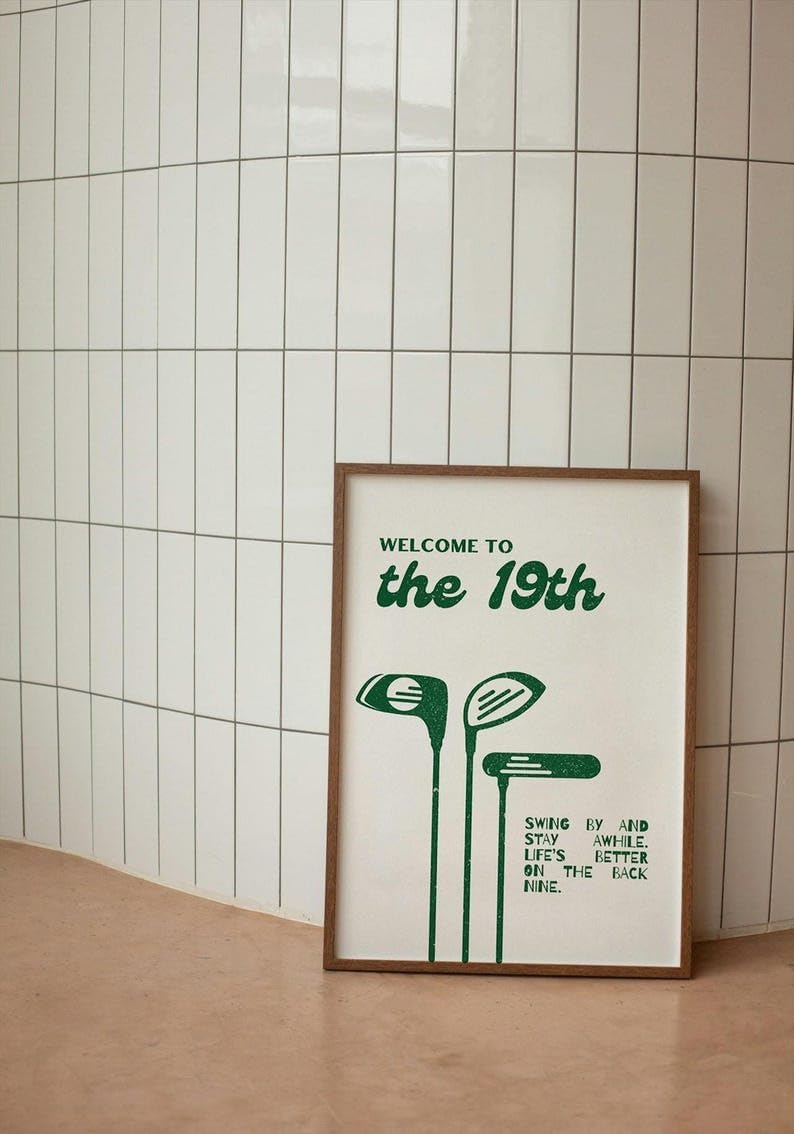 Nationcog Welcome to the 19th Hole Poster, Retro Golf Club Wall Art Print, Vintage Green Typography, Funny Golf Decor for Bar or Man Cave, for Golf Lovers (Unframed) (27x40)