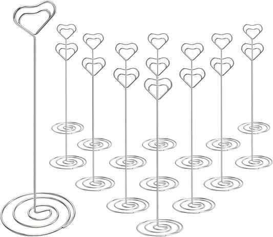 16pcs Place Card Holders, 8.75 Inches Tall Table Number Holders, Silver Picture Holder for Tables with Heart Shaped Clip for Wedding, Photos, Food Signs, Memo Notes, Restaurant, Birthday