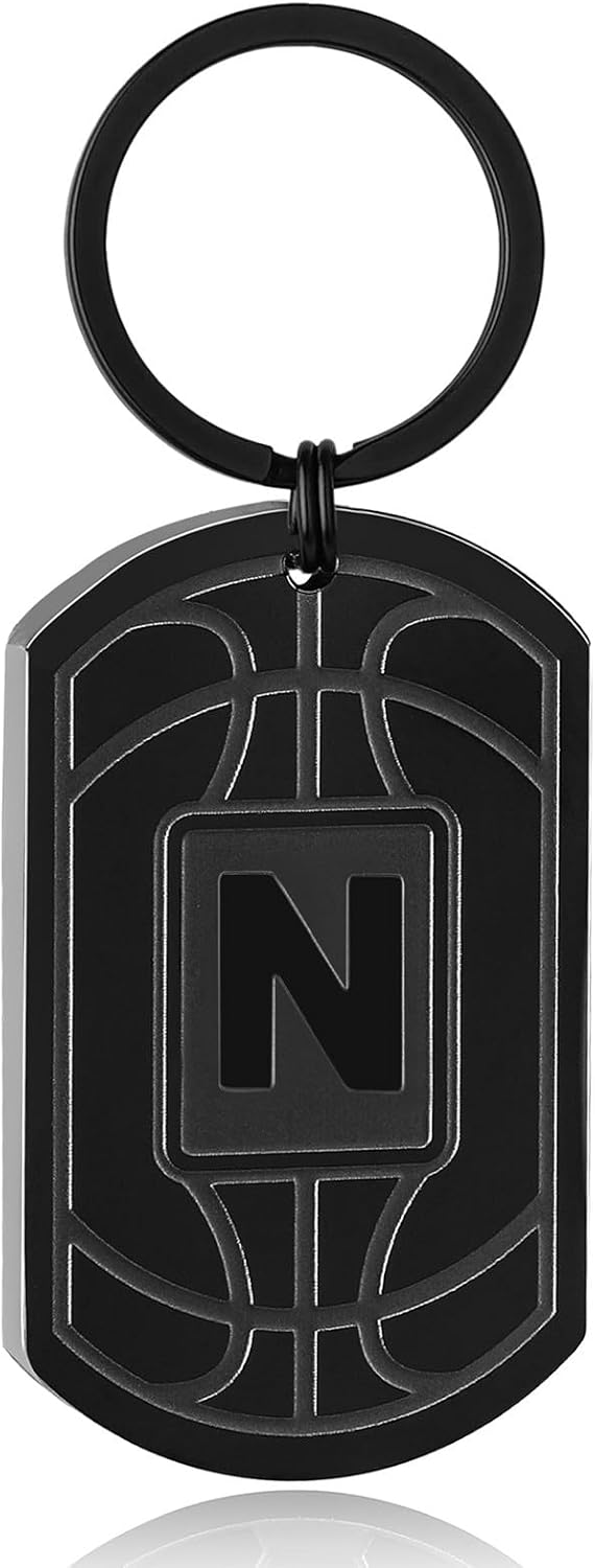 Initial Keychain Gifts for Men,Basketball Dog Tag Mens Keychains for Men Him Dad