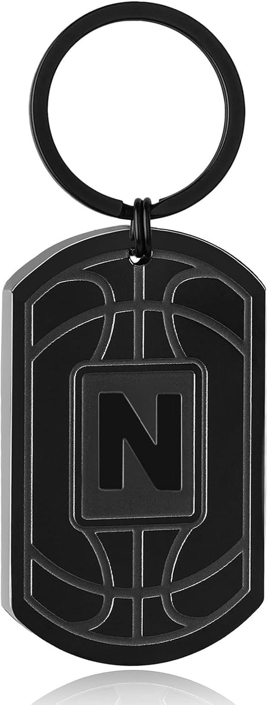 Initial Keychain Gifts for Men,Basketball Dog Tag Mens Keychains for Men Him Dad