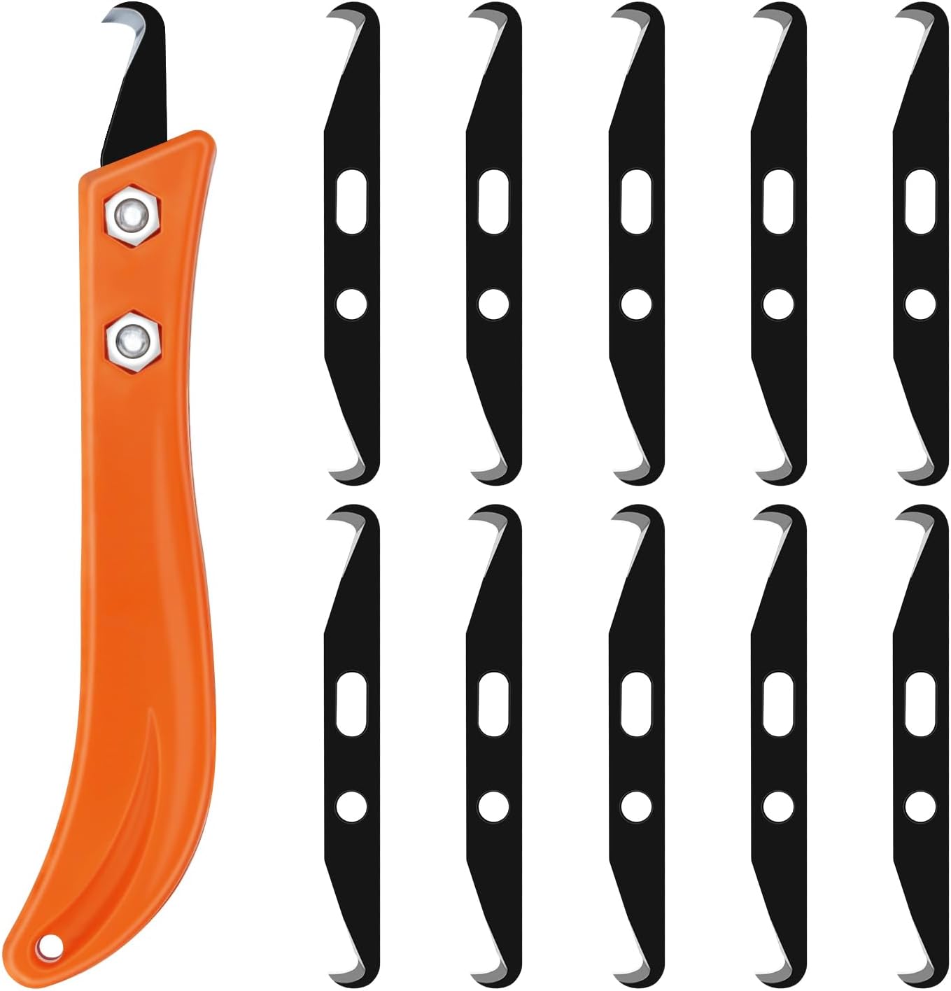 10pcs Club Hook Blade Knife with Handle, 3.4 Inch Double-end Golf Grip Removal Tool Kit with Plastic Box, DIY Hook Blades for Regripping Golf Club Mountain Bike Grip Baling Twine Black Orange