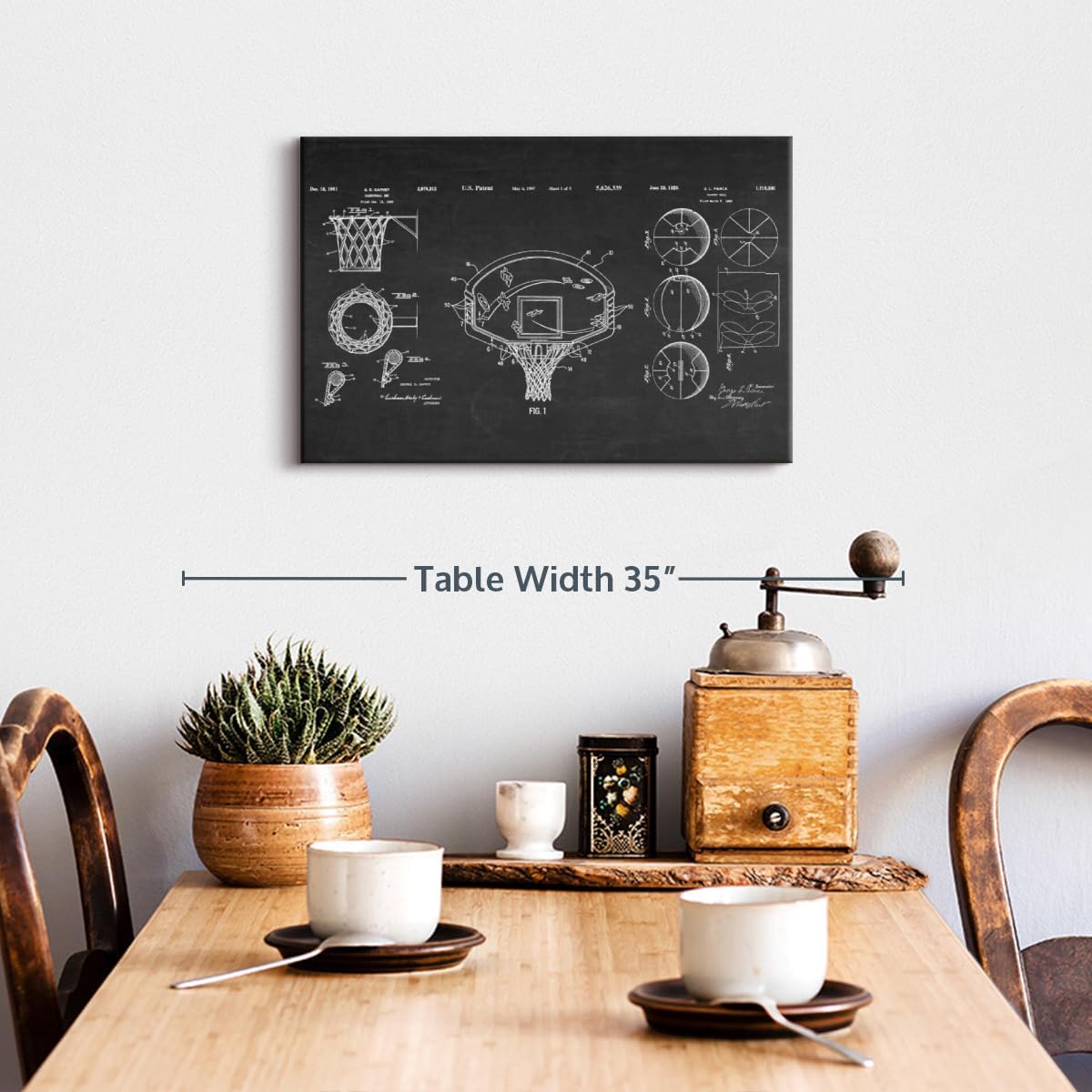 ElephantStock Basketball Patents Canvas - 1 Panel Sports Patent Wall Art Decor - Sports Decorations for Boys Room - Wall Art and Office Decor - 24" X 16"