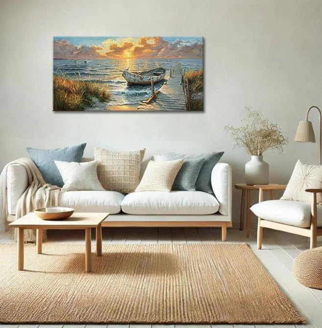 dgbtcart Ocean Sailboat Wall Art for Living Room Beach Sunset Canvas Picture Coastal Nautical Seascape Painting Artwork Vintage Farmhouse Wall Decor for Bathroom Bedroom Office Home 20"x40"