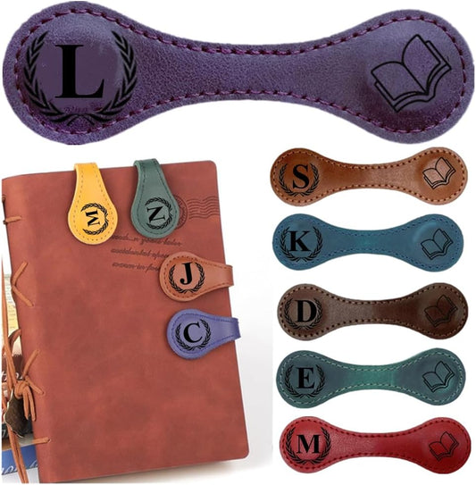 Personlized Magnetic Leather Bookmarks with Initials, Customized Book Marks Clip 26 Letters Bookmark for Reading Women, Men, Kids,Cute Book Markers Meaningful Gift for Book Lovers (Purple, L)