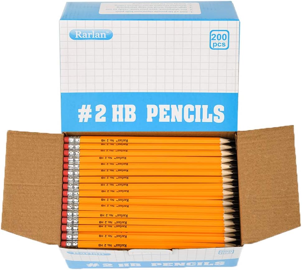 Rarlan Wood-Cased #2 HB Pencils, Pre-sharpened, 200 Count Bulk Pack