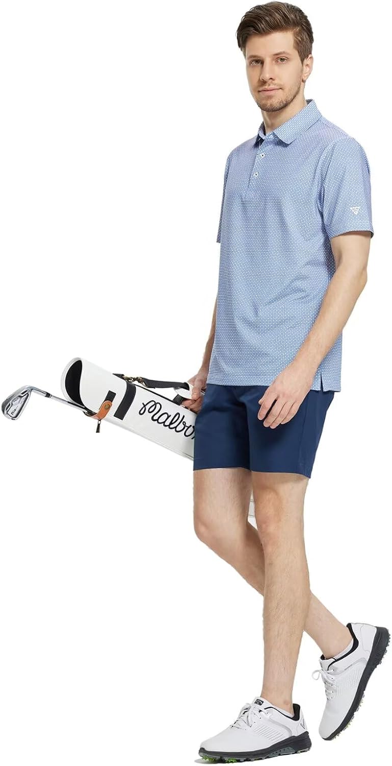 M MAELREG Mens Golf Shirt Short Sleeve Dry Fit Print Moisture Wicking Performance Patterns Collared Polo Shirt