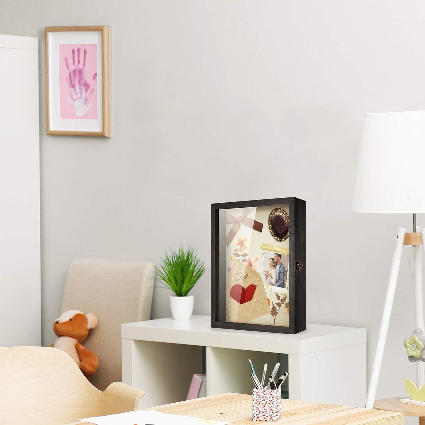 TJ.MOREE Flowers Shadow Box Display Case 11 x 14 Large Shadowbox Frame with Glass Window Door Wedding Bouquet Medals Photos Memory Box for Keepsakes - Rustic Black