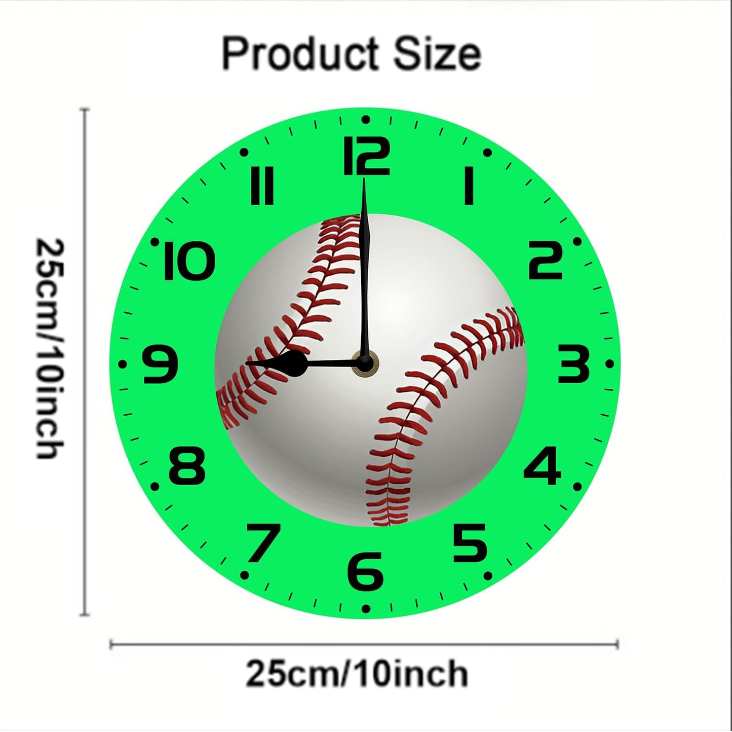 Soliyoahee Baseball Clock Round Wooden Wall Clock Home Decor Silent No Tick Battery Powered for Living Room Bedroom Kitchen Bathroom 10inch