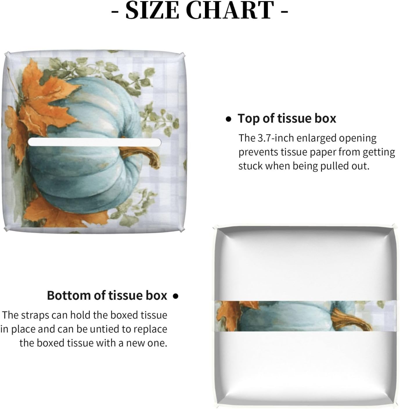 Blue Pumpkins Fall Tissue Box Cover Autumn Leaves Plaid Square Leather Tissue Holder Decorative Facial Tissue Cube Paper Cover Case Organizer for Bathroom Night Stands Desk Tabletop Living Room Home
