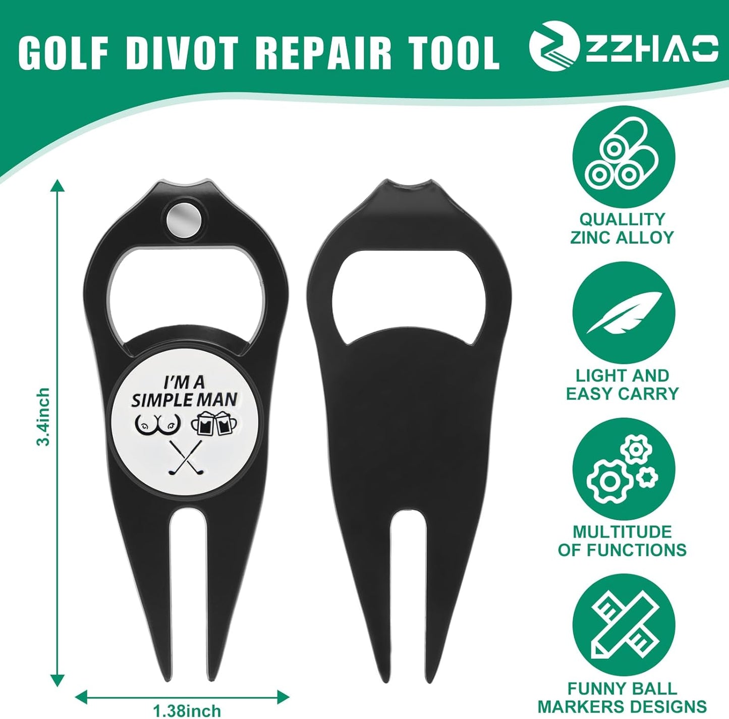 ZZHAO Golf Divot Tool and Golf Ball Marker, Divot Repair Tool，Golf Accessories for Men, Funny Gifts for Men, Tools for Men