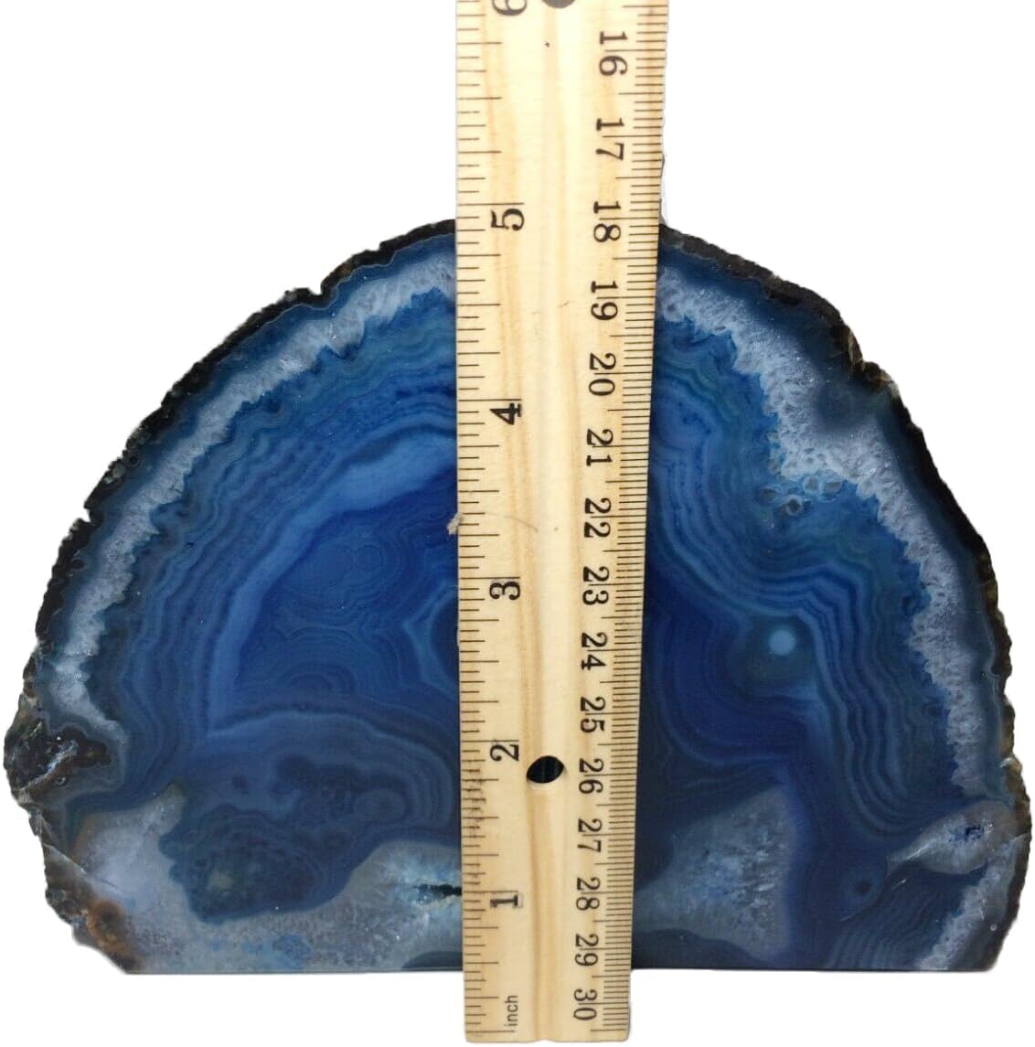 AMOYSTONE Blue Agate Stone Bookends, Decorative Book Holder for Office and Home Shelves, 3-4 LBS Stylish and Functional Bookends,with Rubber Bumpers