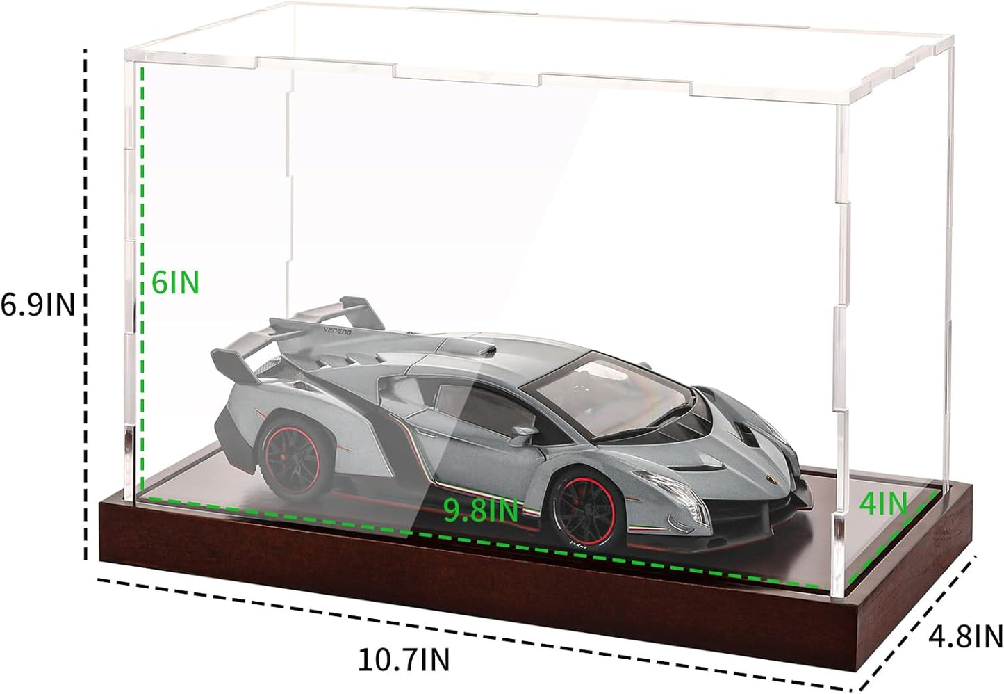 Clear Acrylic Display Box Collectibles Display Case Organizing Toys Case with Solid Built-in Wooden Base(9.8x4x6 inch; 25x10x15 cm)
