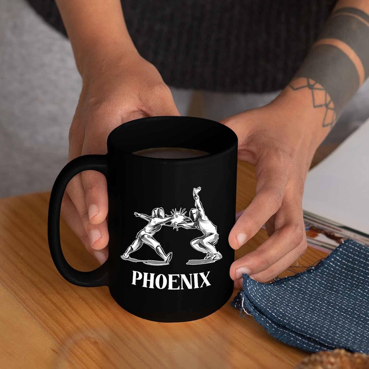 Personalized Fencing Coffee Cup 11 Oz 15 Oz, Customized Fencing Mugs With Choose Name, Fencer Black Ceramic Mug Gifts For Coach, Lover, Travel Mug Gift
