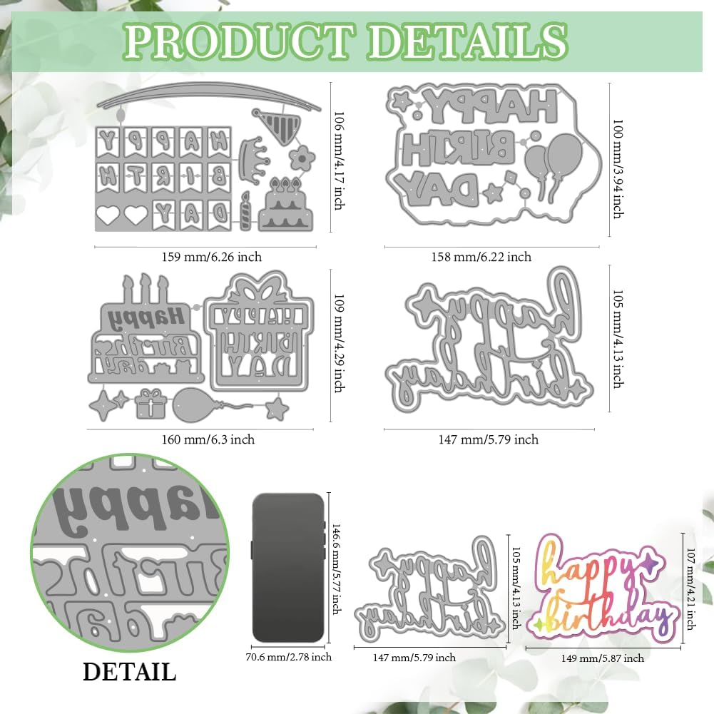 MAYJOYDIY Birthday Theme Cutting Dies Happy Birthday Words Metal Die Cuts Template Cake Candle Balloon Crown Embossing Carbon Steel Stencils for Card Making Scrapbooking Album Gift Decoration