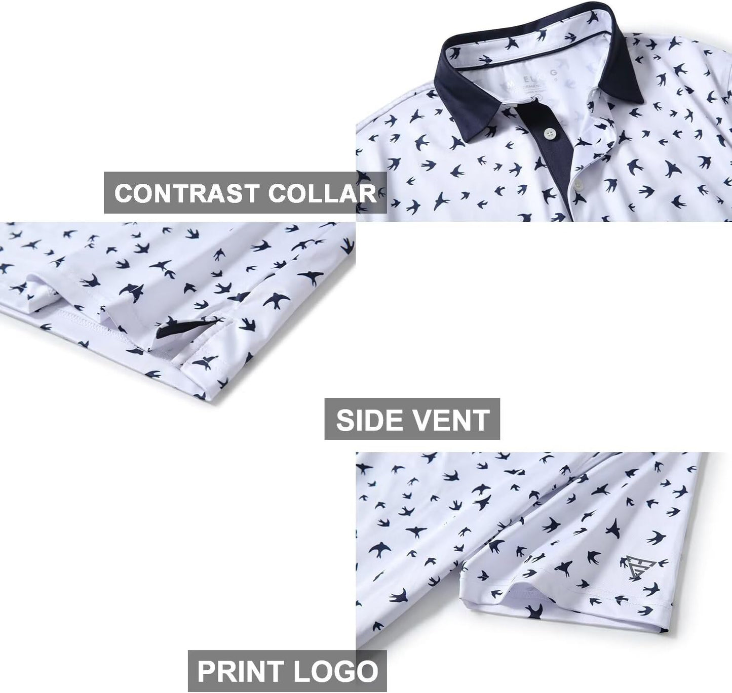 Golf Shirts for Men Dry Fit Short Sleeve Print Performance Moisture Wicking Polo Shirt