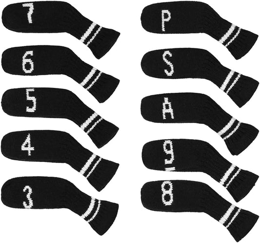 Scott Edward 1/7/10 Pcs Knitted Golf Club Head Covers for Irons Wedge Cuteness and Basically Socks Shape Washable Golf Club Head Protector on Classic Stripes Style，Double Sided Customization