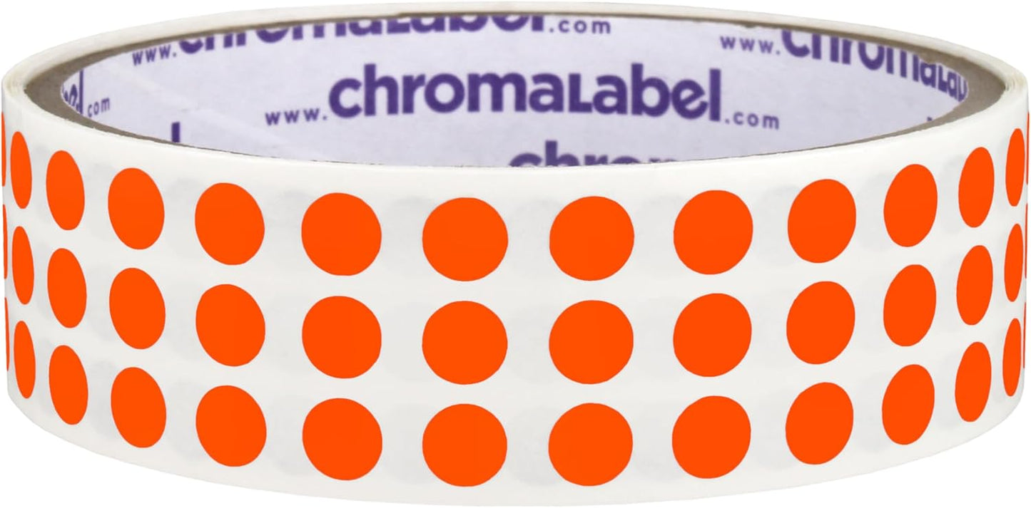ChromaLabel 0.25 Inch Round Label Permanent Color Code Dot Stickers, 1000 Labels per Roll, Fluorescent Red-Orange