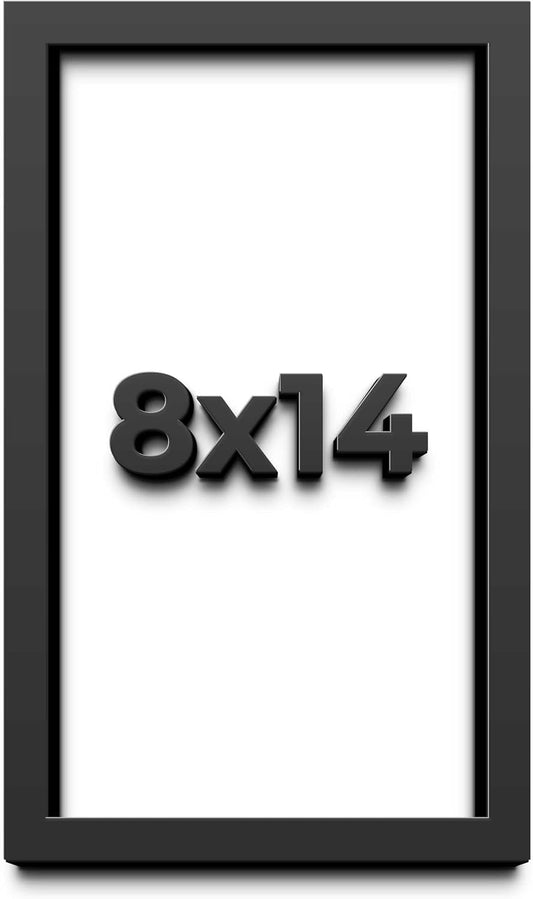 8x14 Shadow Box Black Solid Wood Display Frame with White Acid-Free Backing UV Acrylic & Hanging Hardware - with 3/4" Usable Depth
