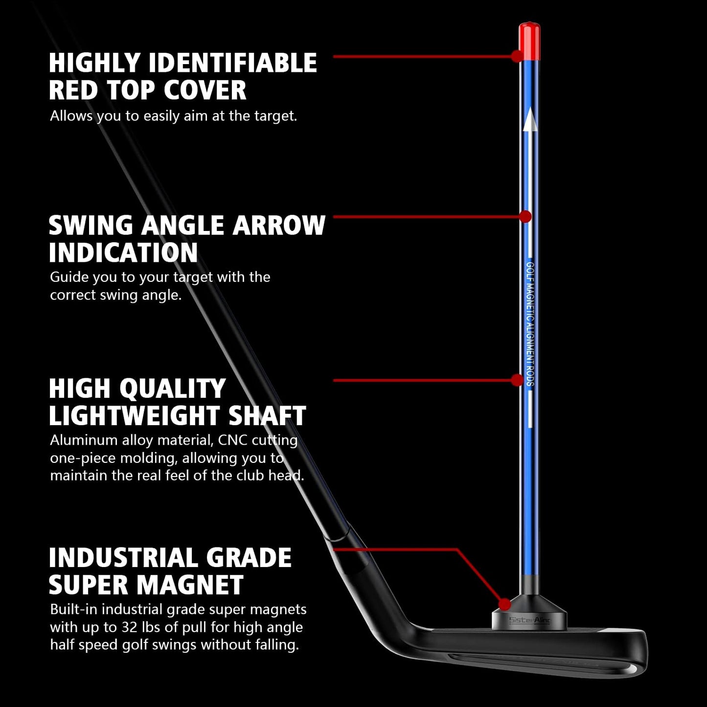 Golf Magnetic Alignment Rods,Golf Club Alignment Sticks,Magnetic Swing Training Aid Accessories Visualize Calibrate Golf Shots,hit The Target with The Right Golf Swing,Golf Gift