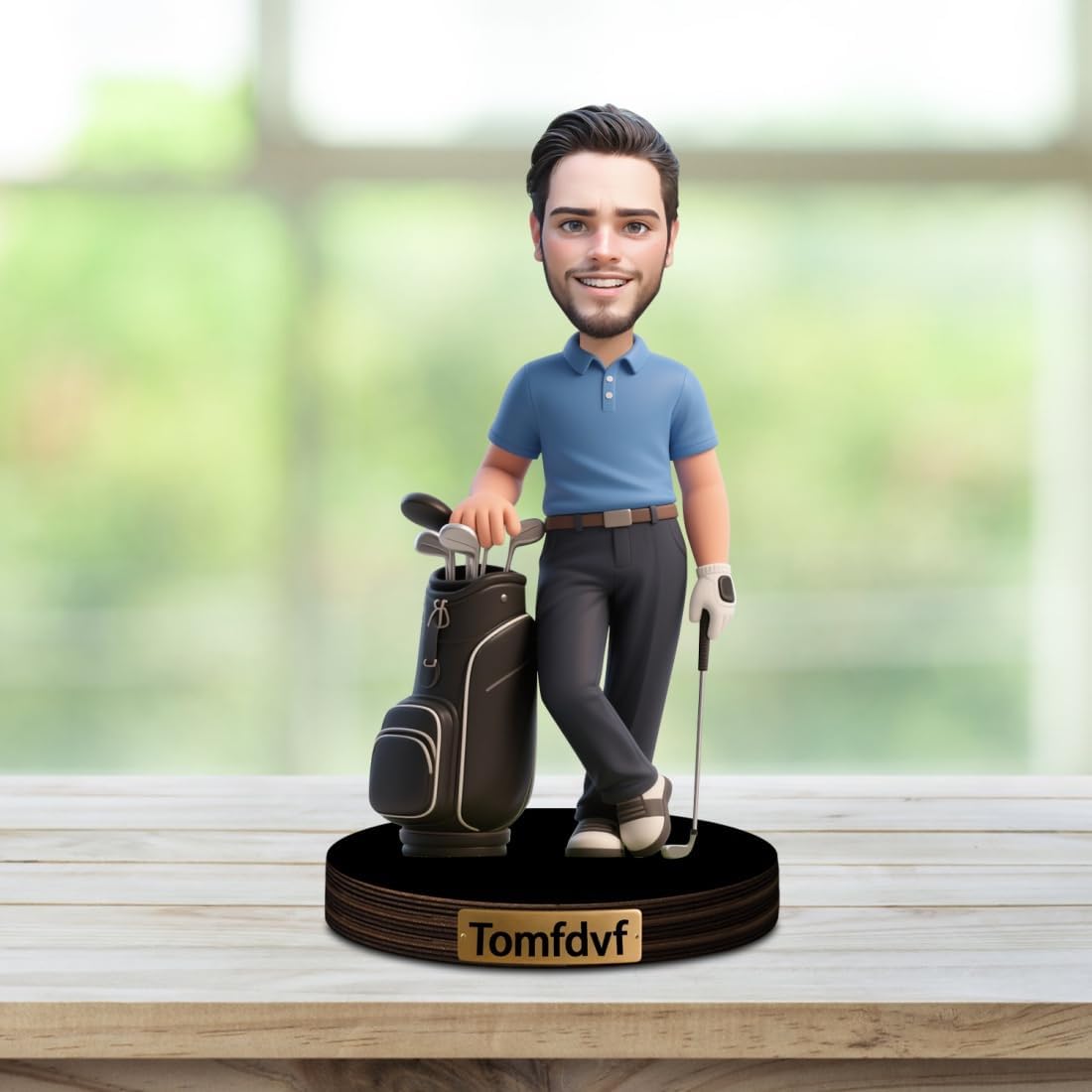 Personalized Golfer Caricature Figurine Desk Decor Plaque Custom Golf Lover Figurine Ornament Sign Golfer Photo Cartoon Portrait Name Plaque Gifts for Christmas Birthday Anniversary,05