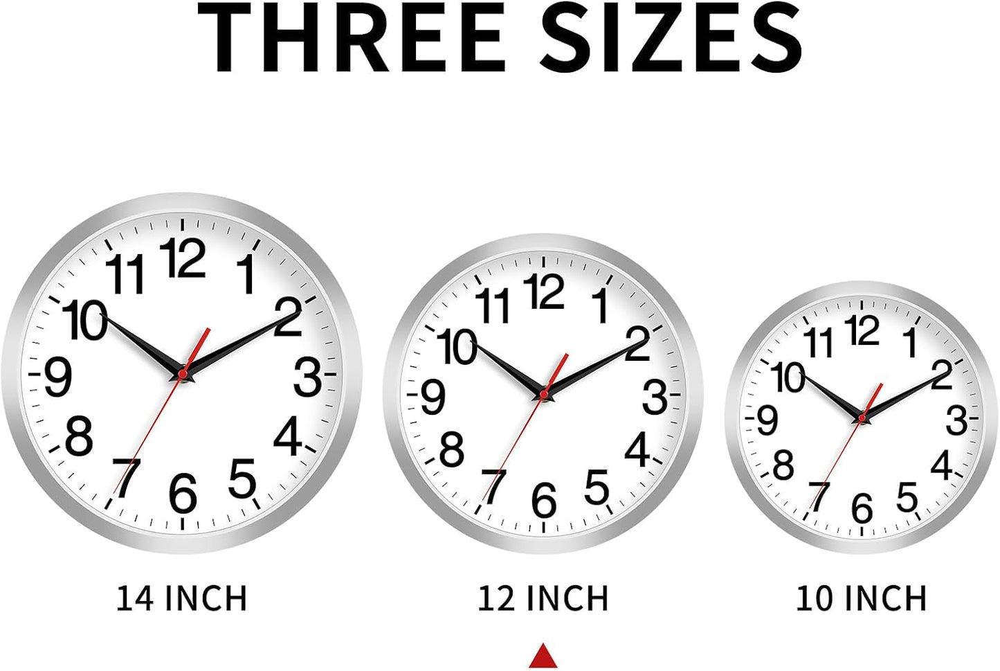 12 Inch Wall Clock Modern Battery Operated Silent Non Ticking Analog Clock Decorative for Bedroom Kitchen Bathroom Office Home Living Room (Silver)