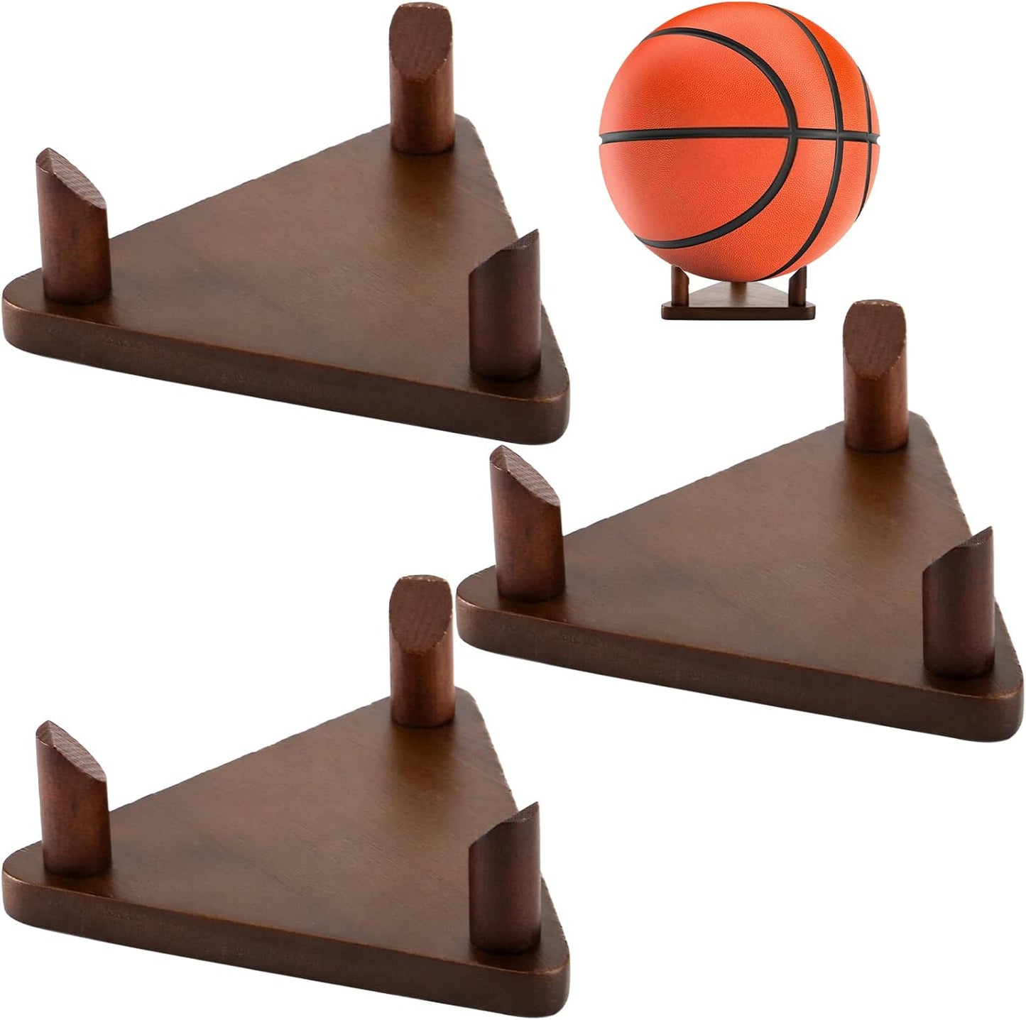 Frcctre 3 Pack Wooden Ball Stand Holder Display Stand for Football, Basketball, Soccer, Volleyball, Rugby - Wood Sports Ball Storage Rack Trophy Autograph Memorabilia Display Cases
