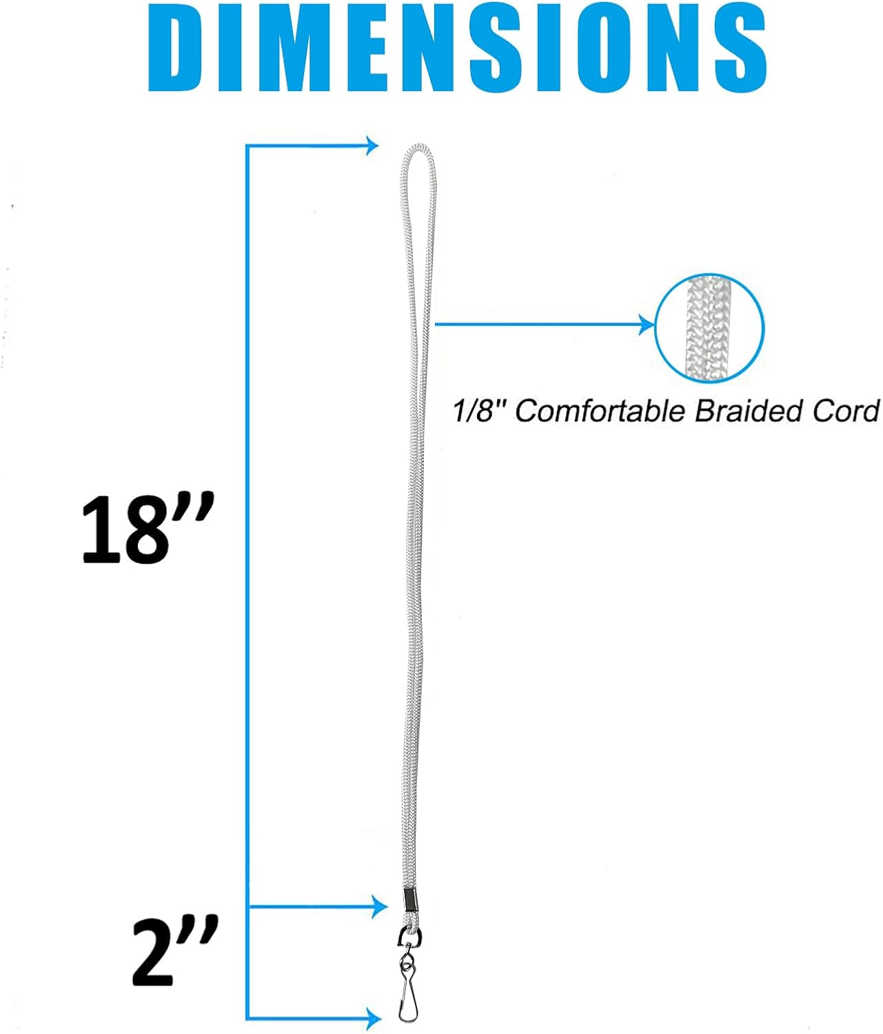 120 Pcs White Lanyards Premium Bulk Lanyards Round 36" with Swivel J Hook for ID Name Badge Holder, VIP, School, Kids, Coach, Conference, Festival and Hang Keys