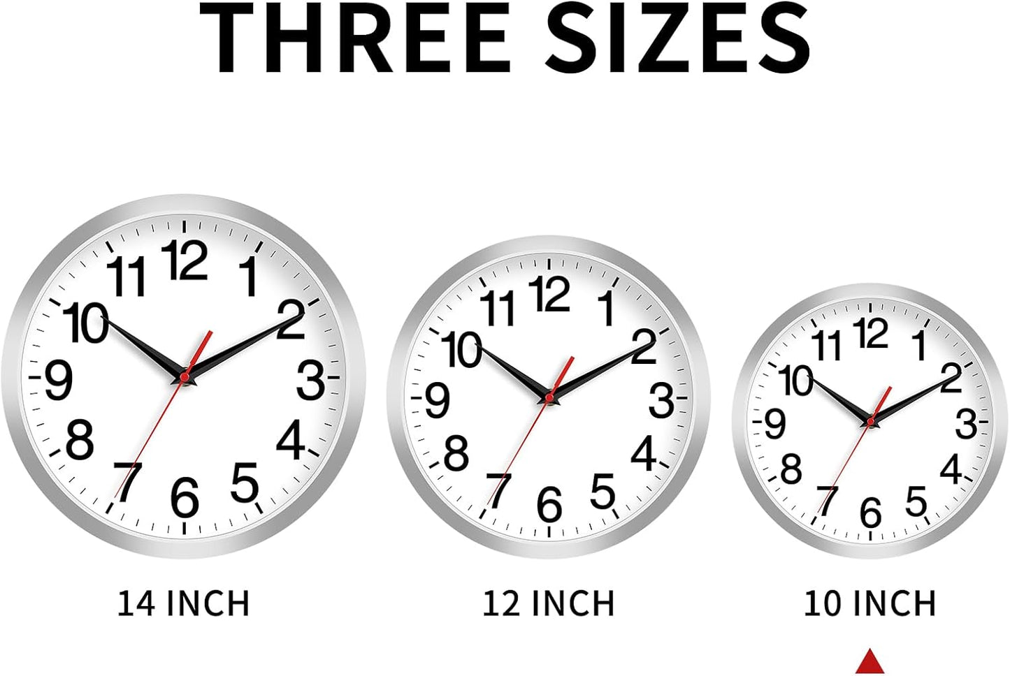 Wall Clock Modern 10 Inch Battery Operated Silent Non Ticking Analog Clock Decorative for Bedroom Kitchen Bathroom Office Home Living Room (Silver)