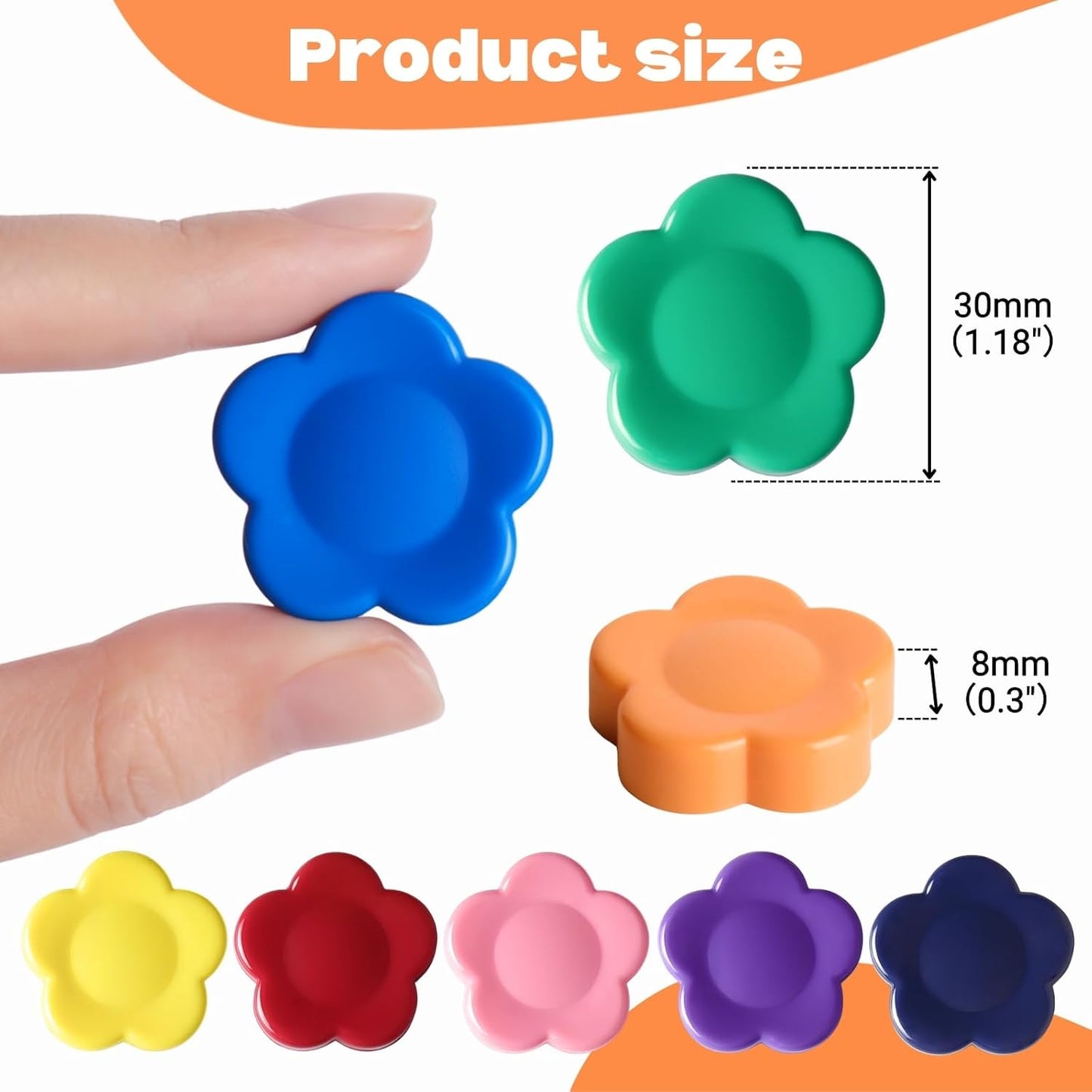 Fridge Magnets - 30 Pack Heavy Duty Refrigerator Magnets - Small Strong Magnets for Whiteboard, Lockers, Crafts, Kitchen, Office & Classroom - Decorative Cute Mini Sunflower Magnet (10 Colors)