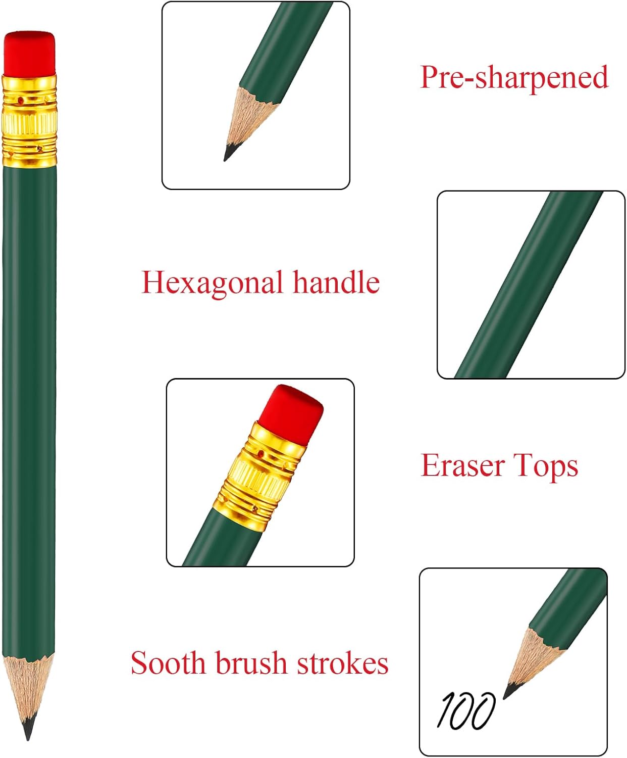 Outus 72 Pieces Golf Pencils Half Pencils with Eraser Mini Bulk Short #2 HB Pre Sharpened for Bridal Shower Wedding Office(Dark Green)