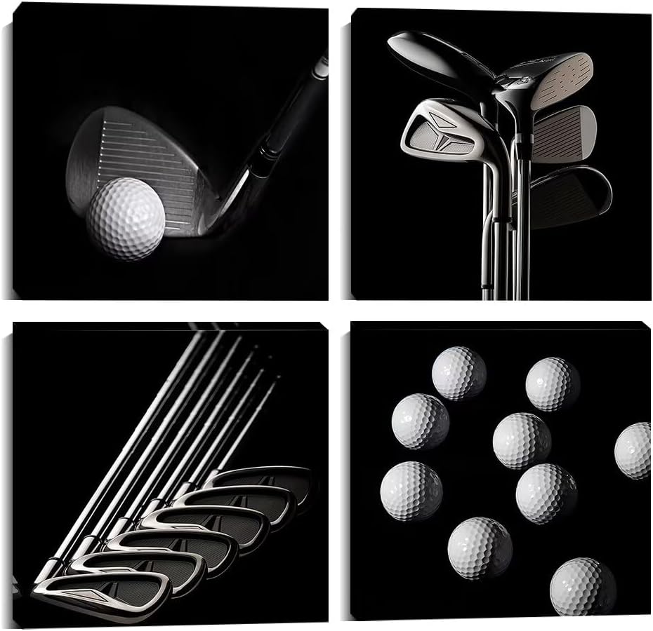 Pankila Golf Pctures Wall Decor Black and White Paintings Golf Canvas Wall Art for Gym Club Living Room Bedroom Home Decorations Painting Framed Artwork Ready to Hang (16''W x 16''H x 4)