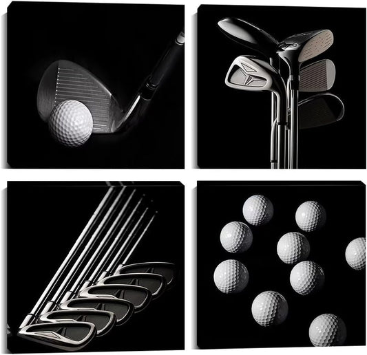 Pankila Golf Pctures Wall Decor Black and White Paintings Golf Canvas Wall Art for Gym Club Living Room Bedroom Home Decorations Painting Framed Artwork Ready to Hang (16''W x 16''H x 4)