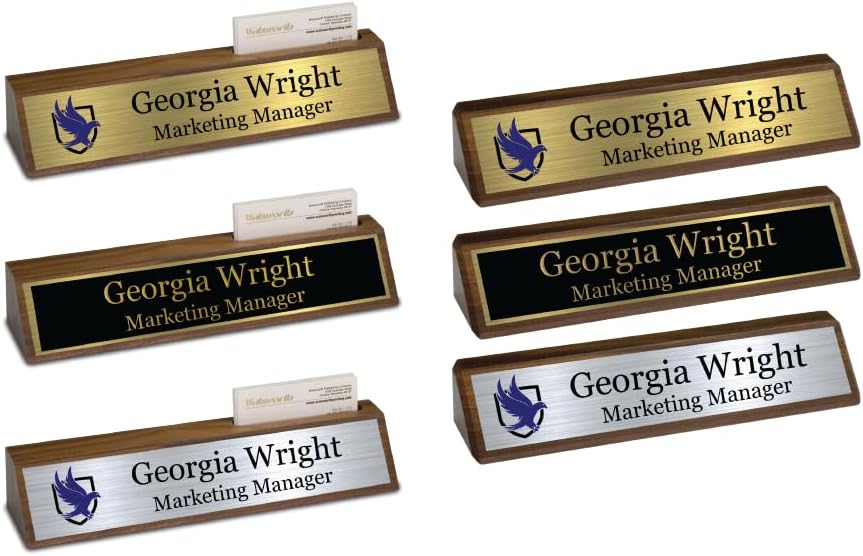 Custom Desk Wedge Name Plate - Personalized Titles and Styles (2x10 Inch, Solid Walnut w/Name Plate)