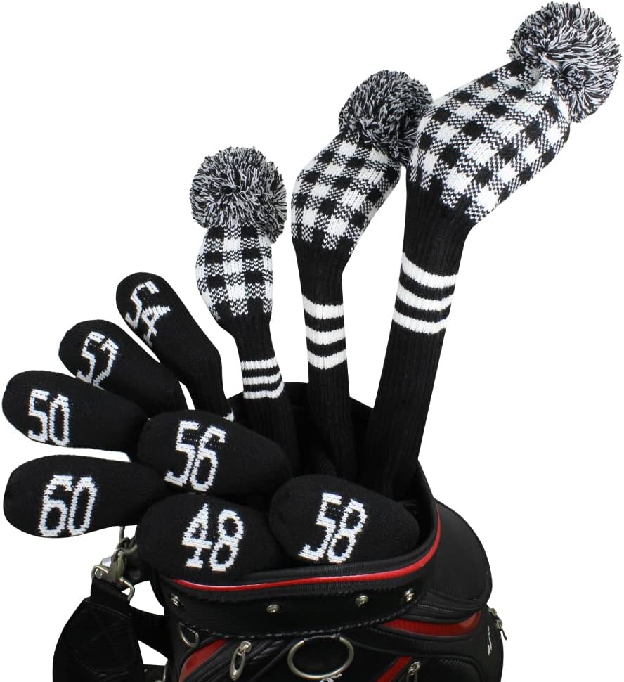 Scott Edward 1/7/10 Pcs Knitted Golf Club Head Covers for Irons Wedge Cuteness and Basically Socks Shape Washable Golf Club Head Protector on Classic Stripes Style，Double Sided Customization