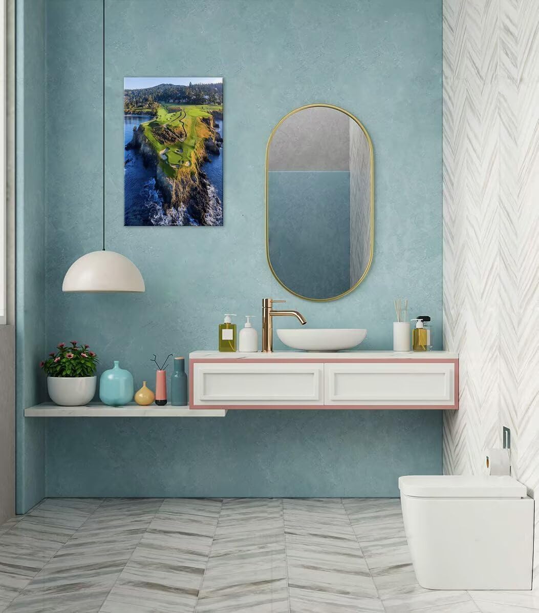 Pebble Beach Golf Course Canvas Wall Art for Living Room Bedroom Bathroom Home Decorations Sports Landscape Office Room Decor Golf Framed Artwork Giclee Prints Ready to Hang(12''W x 18''H)