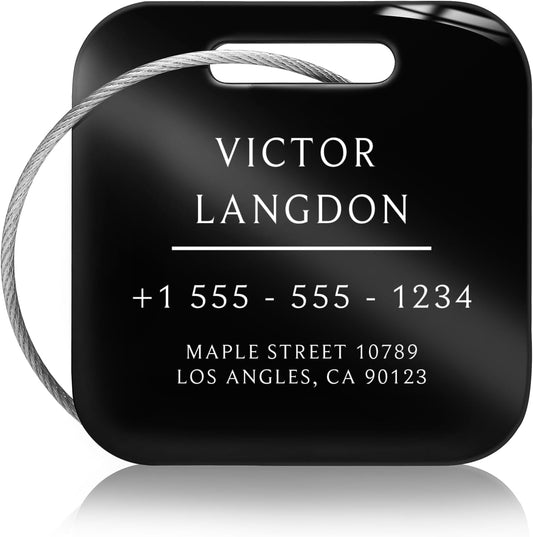 Stainless Luggage Tags for Suitcases: Metal Personalized Luggage Tags and Bags with Customizable Texts (Black)