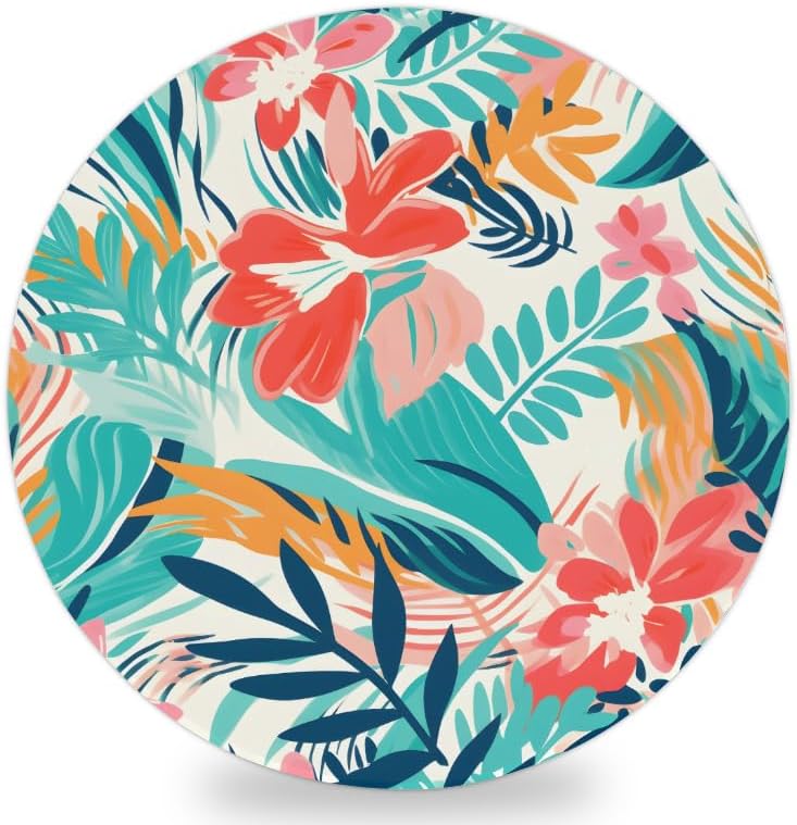 Ceramic Coasters for Drinks with Cork Back, Colorful Tropical Print 4 Inch Absorbent Coaster Set 1 Pack, Quick Dry Non-Slip Coaster Mats for Home, Office, Bar