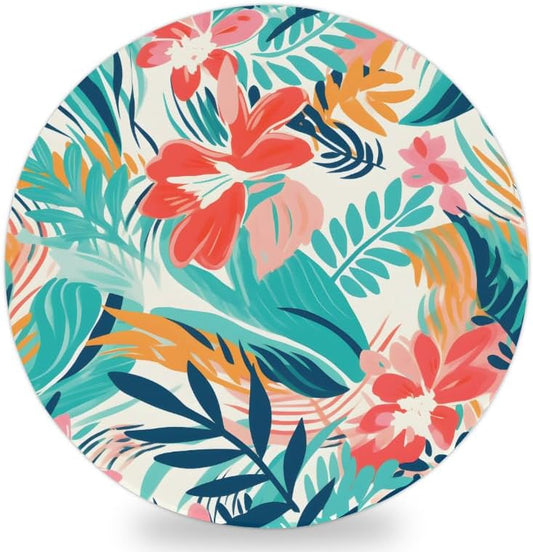 Ceramic Coasters for Drinks with Cork Back, Colorful Tropical Print 4 Inch Absorbent Coaster Set 1 Pack, Quick Dry Non-Slip Coaster Mats for Home, Office, Bar