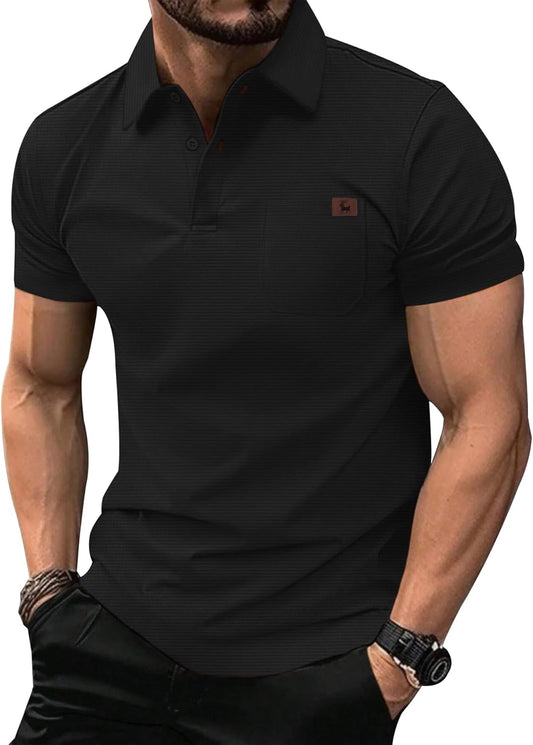 GEEK LIGHTING Mens Waffle Texture Polo Shirts Short Sleeve Casual T-Shirts Moisture Wicking Collared Golf Shirt with Pocket